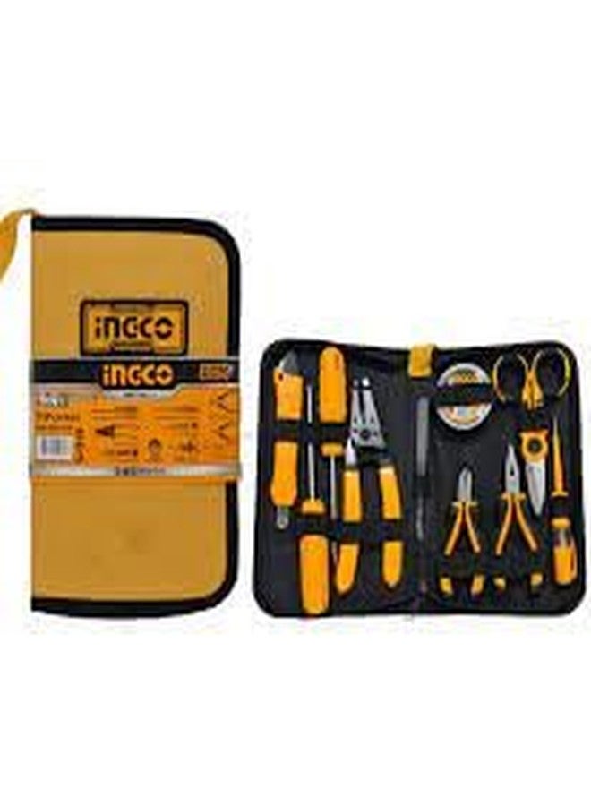 INGCO 11 Pcs electricians tools set,Long nose pliers,Diagonal cutting pliers,Wire stripper,Slotted screwdriver,Phillips screwdriver,Test pencil in Tools bag - Image 1
